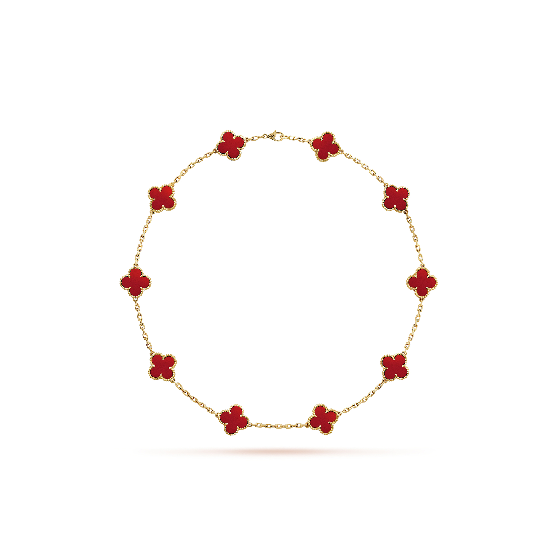 VAN CLEEF ARPELS VINTAGE ALHAMBRA NECKLACE, 10 MOTIFS - YELLOW GOLD, CARNELIAN  VCARD40600